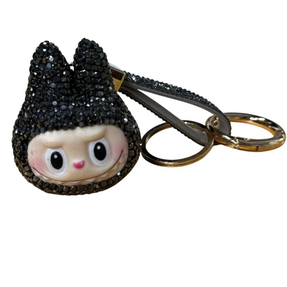 Labubu Sparkle Pave Keychain Charm Black Crystal Bag Accessory Cute - Picture 5 of 6